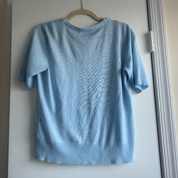 NY&Co Women's Blue Short Sleeve Sweater Button Up Sparkle Sz L Preppy Old Money - Picture 3 of 6